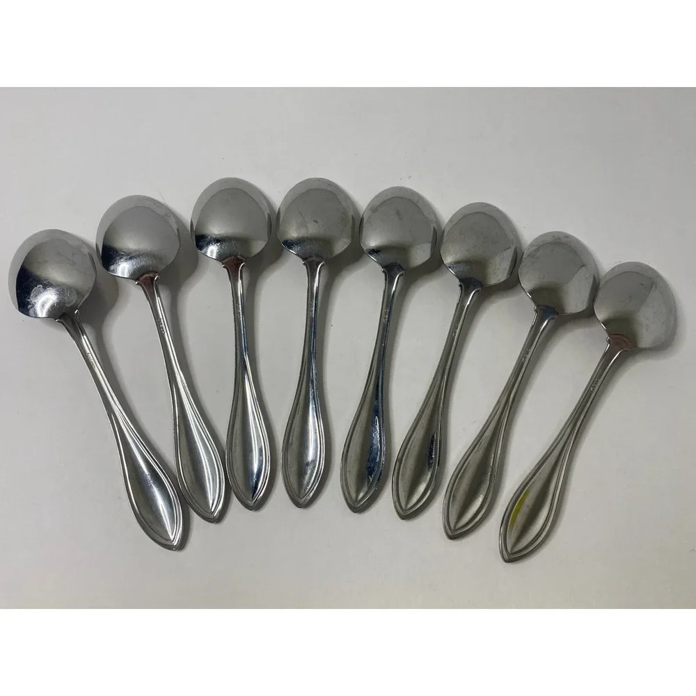 Lot of 8 Oneida Arbor-American Harmony Stainless Oval Soup Spoons 7 3/8